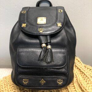 MCM Black Leather Backpack w Gold Hardware throughout.  w COA